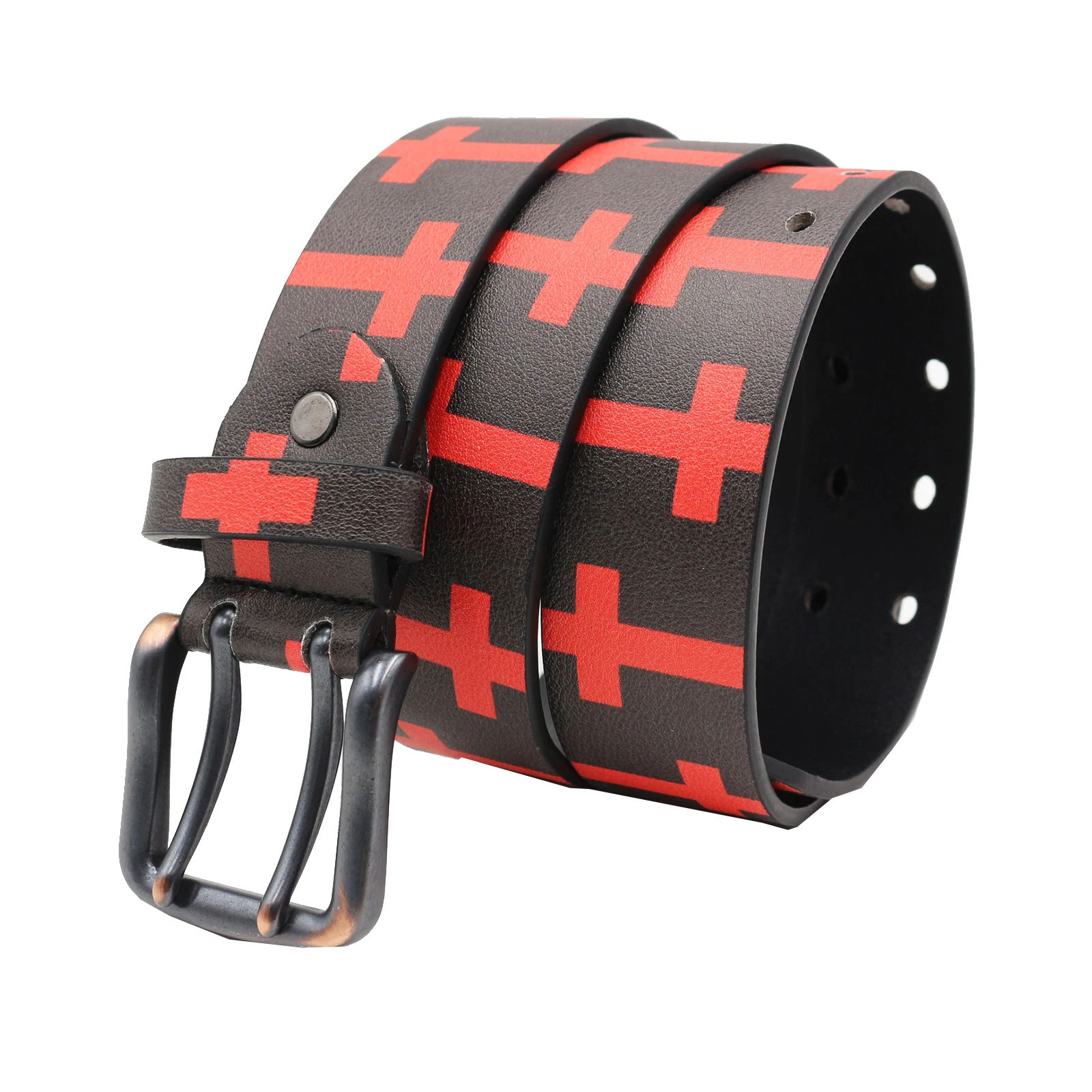 Double-prong buckle belt Cowboy girl Cowboy for women and men black red cross graffiti print fashion
Double-prong buckle belt Cowboy girl Cowboy for women and men black red cross graffiti print fashion