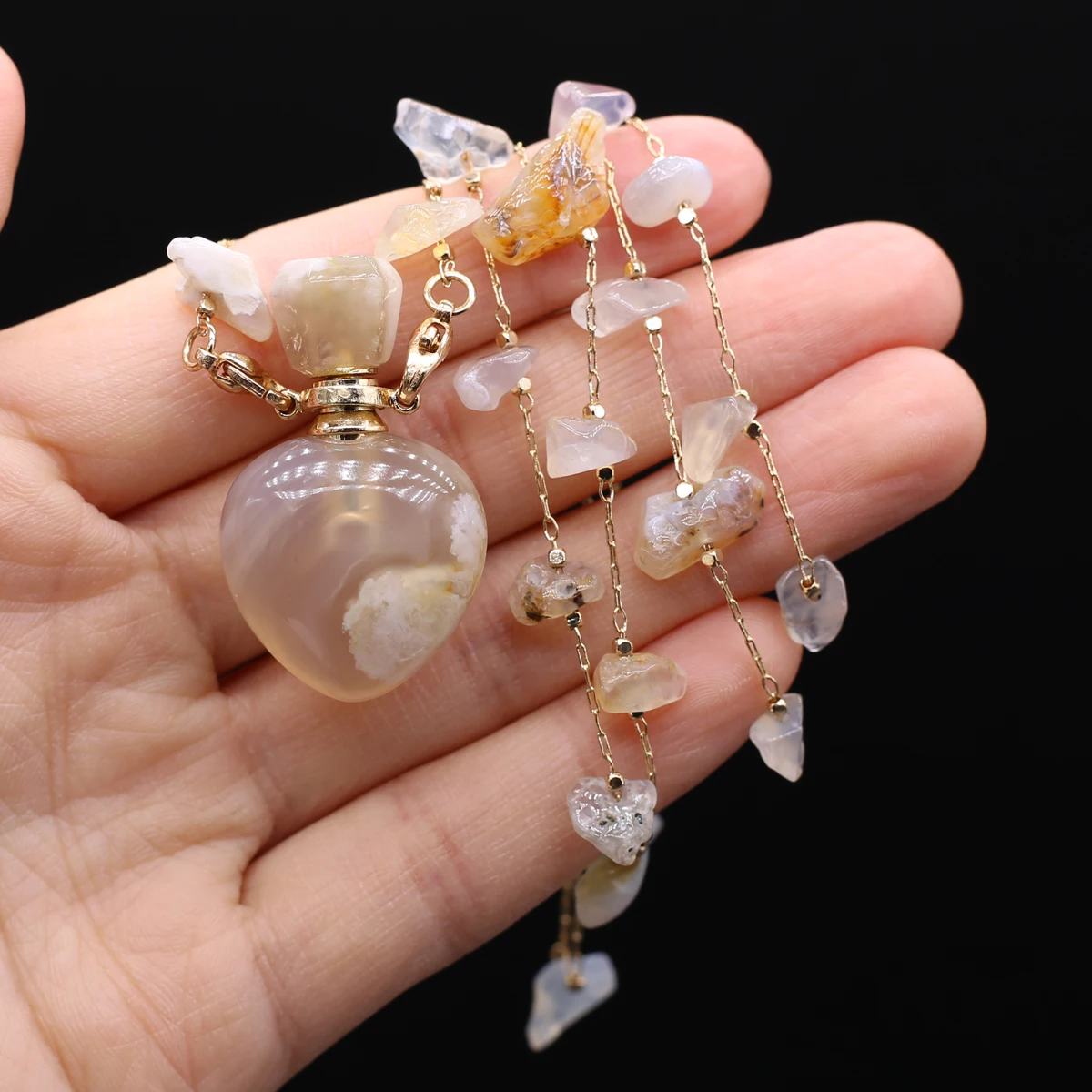 Perfume Bottle Necklace Natural Stone Cherry Blossom Agate Perfume Bottle Pendant For Women Christmas Halloween Gift Chain 80cm
Perfume Bottle Necklace Natural Stone Cherry Blossom Agate Perfume Bottle Pendant For Women Christmas Halloween Gift Chain 80cm