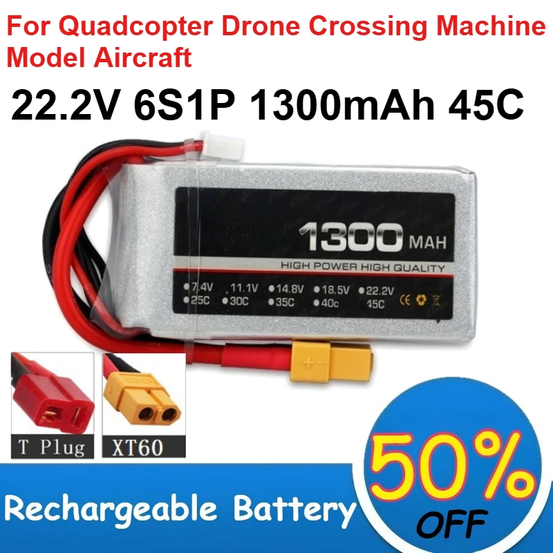 22.2V 6S1P Polymer Lithium Battery 1300mAh Capacity 45C High Magnification for Quadcopter Drone Crossing Machine Model Aircraft
22.2V 6S1P Polymer Lithium Battery 1300mAh Capacity 45C High Magnification for Quadcopter Drone Crossing Machine Model Aircraft