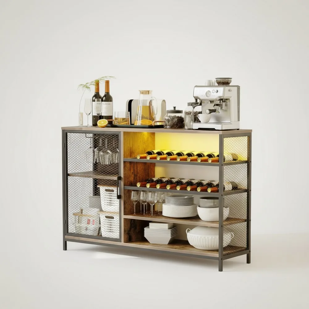 47'' Industrial Wine Bar Cabinet with LED Lights, Charging Station & Wine Racks - Compact Coffee Bar for Living Room
47'' Industrial Wine Bar Cabinet with LED Lights, Charging Station & Wine Racks - Compact Coffee Bar for Living Room