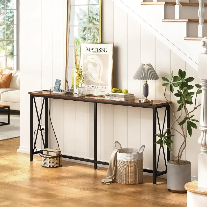 70 Inch Console Table with Outlet, Extra Long Entryway Table with Metal Frame and X-Shaped Design, Narrow Sofa Table for Living
70 Inch Console Table with Outlet, Extra Long Entryway Table with Metal Frame and X-Shaped Design, Narrow Sofa Table for Living