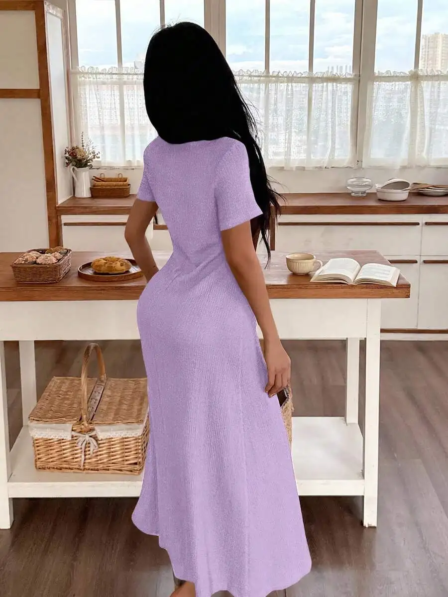Lavender Solid Square Neck Short Sleeve Midi Dress For Women Summer Casual Lounge Dress
Lavender Solid Square Neck Short Sleeve Midi Dress For Women Summer Casual Lounge Dress