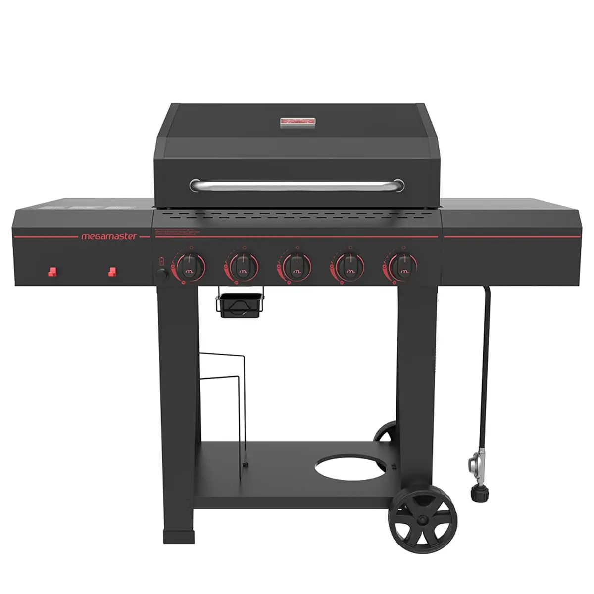 5-Burner Propane Gas Grill with Side Tables, Accessory Hooks, 50,000 BTUs, 656 SQ. In. Cooking Space, 2 Wheel, Custom
5-Burner Propane Gas Grill with Side Tables, Accessory Hooks, 50,000 BTUs, 656 SQ. In. Cooking Space, 2 Wheel, Custom