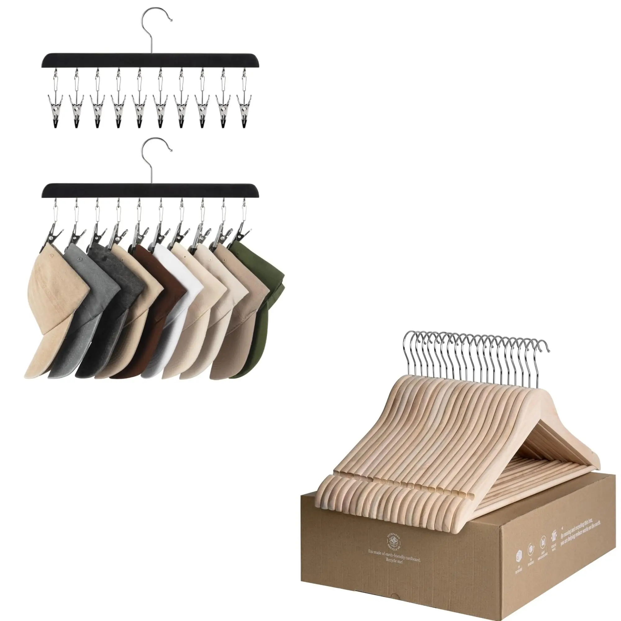 Hat Rack With Clips And Wooden Hangers 20 Pack
Hat Rack With Clips And Wooden Hangers 20 Pack