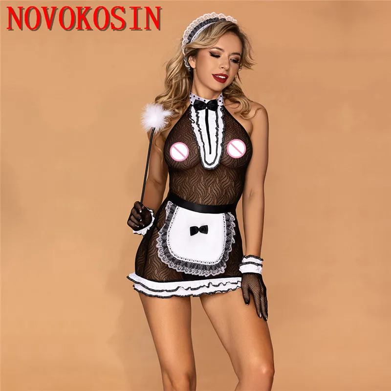 6 Pieces Women Sexy Halter Maid Servant Cosplay Costume Black White Dot Apron Lace See Through Dress Feather Stick Gloves Set
6 Pieces Women Sexy Halter Maid Servant Cosplay Costume Black White Dot Apron Lace See Through Dress Feather Stick Gloves Set