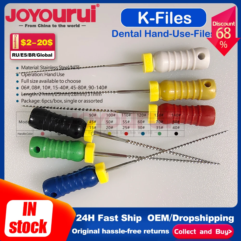 21mm/25mm/31mm 6pcs/Pack K Files Stainless Steel Dental Endodontic Instruments Treatment Tools Dental Root Canal Files
21mm/25mm/31mm 6pcs/Pack K Files Stainless Steel Dental Endodontic Instruments Treatment Tools Dental Root Canal Files