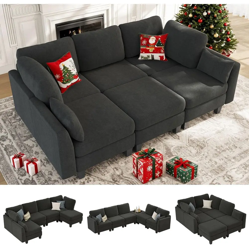 6-Seat Sleeper Sofa, Comfortable Sectional Couches with Bed, Convertible Sofas with Ottomans, Grey Living Room Furniture
6-Seat Sleeper Sofa, Comfortable Sectional Couches with Bed, Convertible Sofas with Ottomans, Grey Living Room Furniture