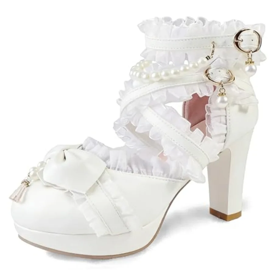 MEOTINA Lolita Shoes Mary Jane Shoes Women Platform Heels with Bow Pearl Cute Ankle Strap Tea Party Shoes Closed Toe Kawaii Dre
MEOTINA Lolita Shoes Mary Jane Shoes Women Platform Heels with Bow Pearl Cute Ankle Strap Tea Party Shoes Closed Toe Kawaii Dre