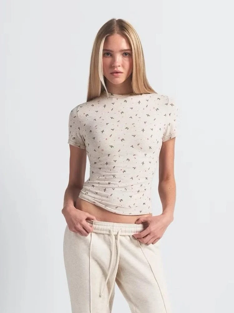 Женская хлопковая футболка Slim Fit с коротким рукавом, повседневная, с круглым вырезом, с принтом, весна-лето, модный женский топ
Женская хлопковая футболка Slim Fit с коротким рукавом, повседневная, с круглым вырезом, с принтом, весна-лето, модный женский топ
