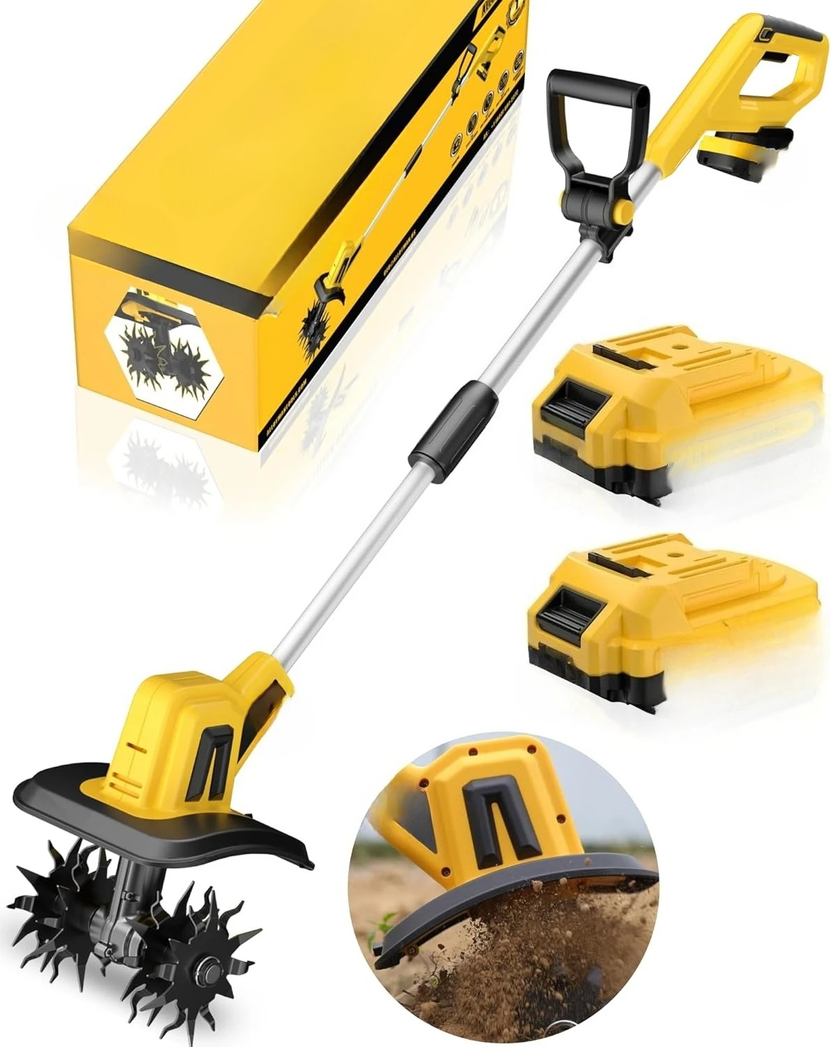 20V Cordless Tiller Cultivator, 360RPM Electric Garden Tiller, with 2 * 2.0Ah Batteries & Charger, 9In Tilling Width
20V Cordless Tiller Cultivator, 360RPM Electric Garden Tiller, with 2 * 2.0Ah Batteries & Charger, 9In Tilling Width