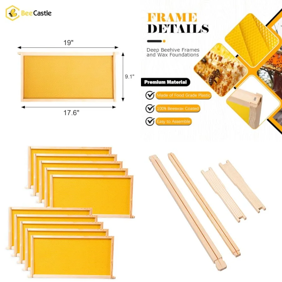 10 Pack Beehive Frames and Wax Foundations for Deep Brood Bee Hives with Honeycombs Wooden Bee Hive Frames and Beeswax Coated F
10 Pack Beehive Frames and Wax Foundations for Deep Brood Bee Hives with Honeycombs Wooden Bee Hive Frames and Beeswax Coated F