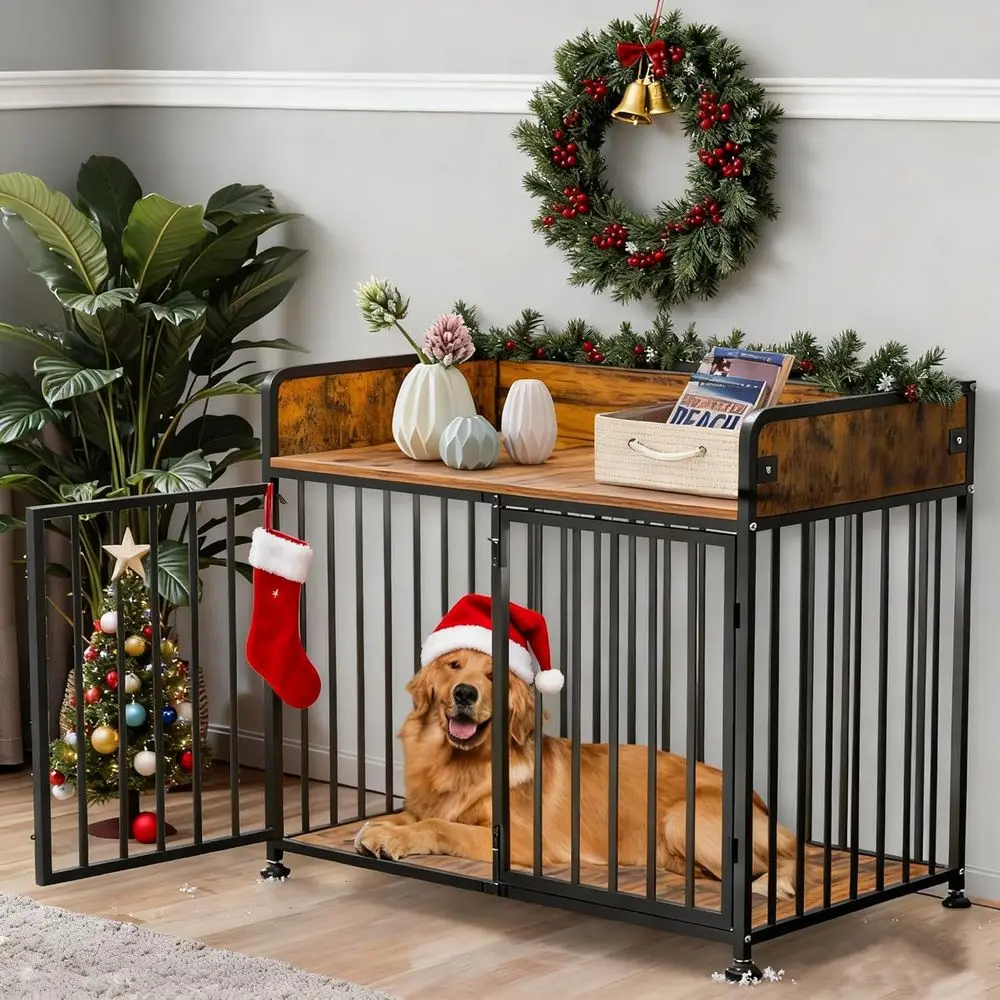 Sturdy Wooden Dog Crate Furniture, Indoor Kennel for Large & Medium Dogs, 42 Heavy-Duty Cage with Brown Table and Guardrail
Sturdy Wooden Dog Crate Furniture, Indoor Kennel for Large & Medium Dogs, 42 Heavy-Duty Cage with Brown Table and Guardrail