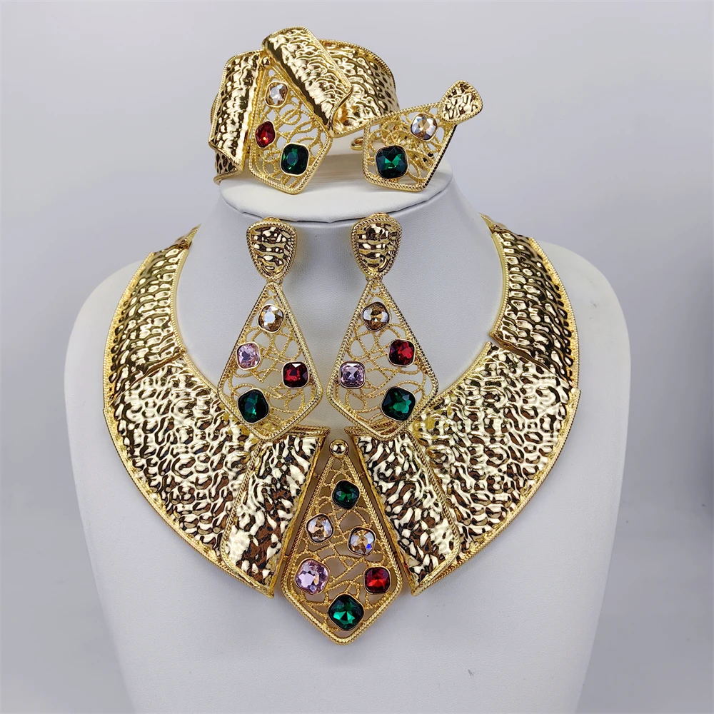 ESALE African Dubai 18k Gold Plated Choker Necklace Jewelry Set for Women Bridal Wedding Crystal Bracelet Earrings Jewellery
ESALE African Dubai 18k Gold Plated Choker Necklace Jewelry Set for Women Bridal Wedding Crystal Bracelet Earrings Jewellery