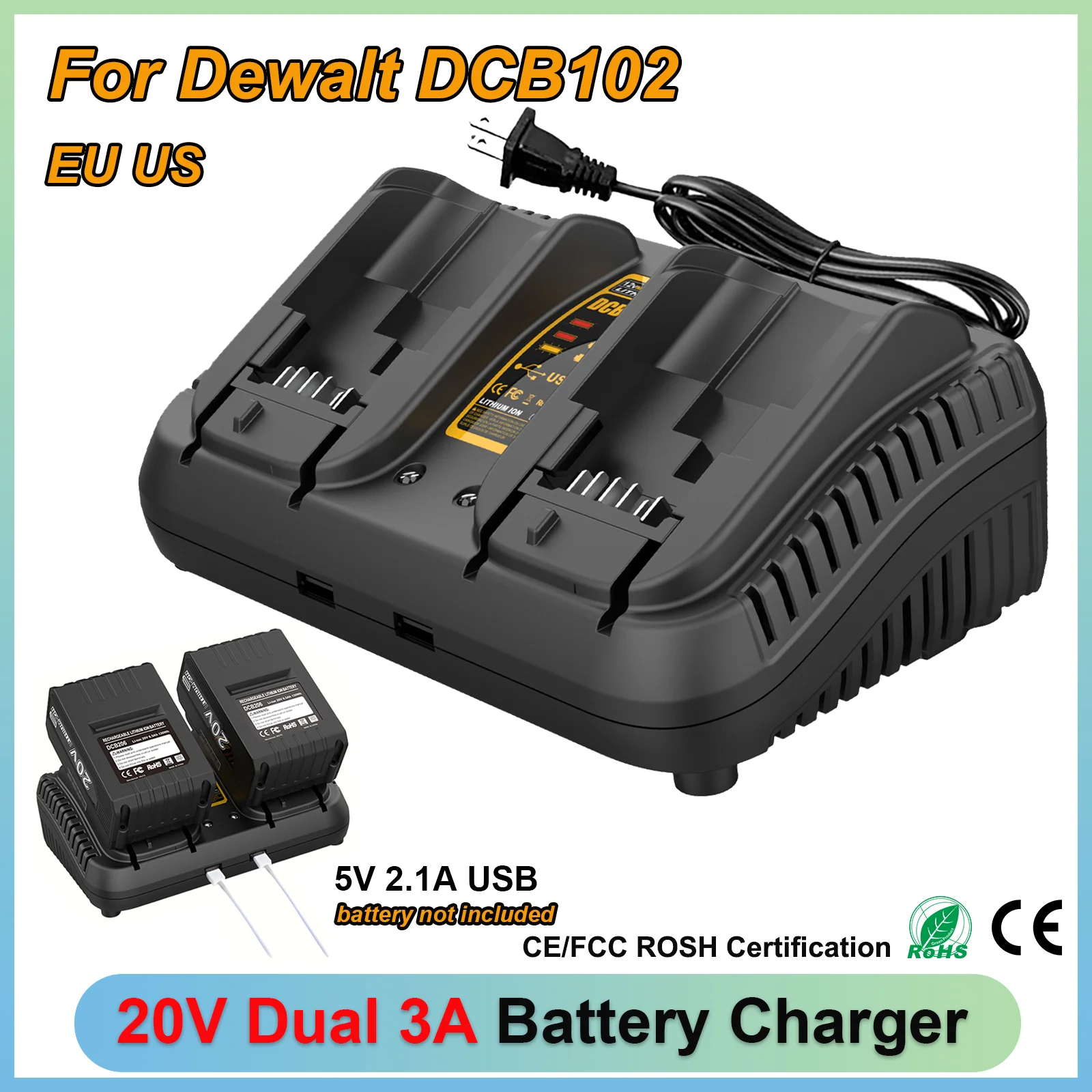 For Dewalt 20V Charger Dual Port 3A USB Charger Compatibility For Dewalt 12V 20V Lithium Battery Charger DCB102 DCB112 DCB200
For Dewalt 20V Charger Dual Port 3A USB Charger Compatibility For Dewalt 12V 20V Lithium Battery Charger DCB102 DCB112 DCB200