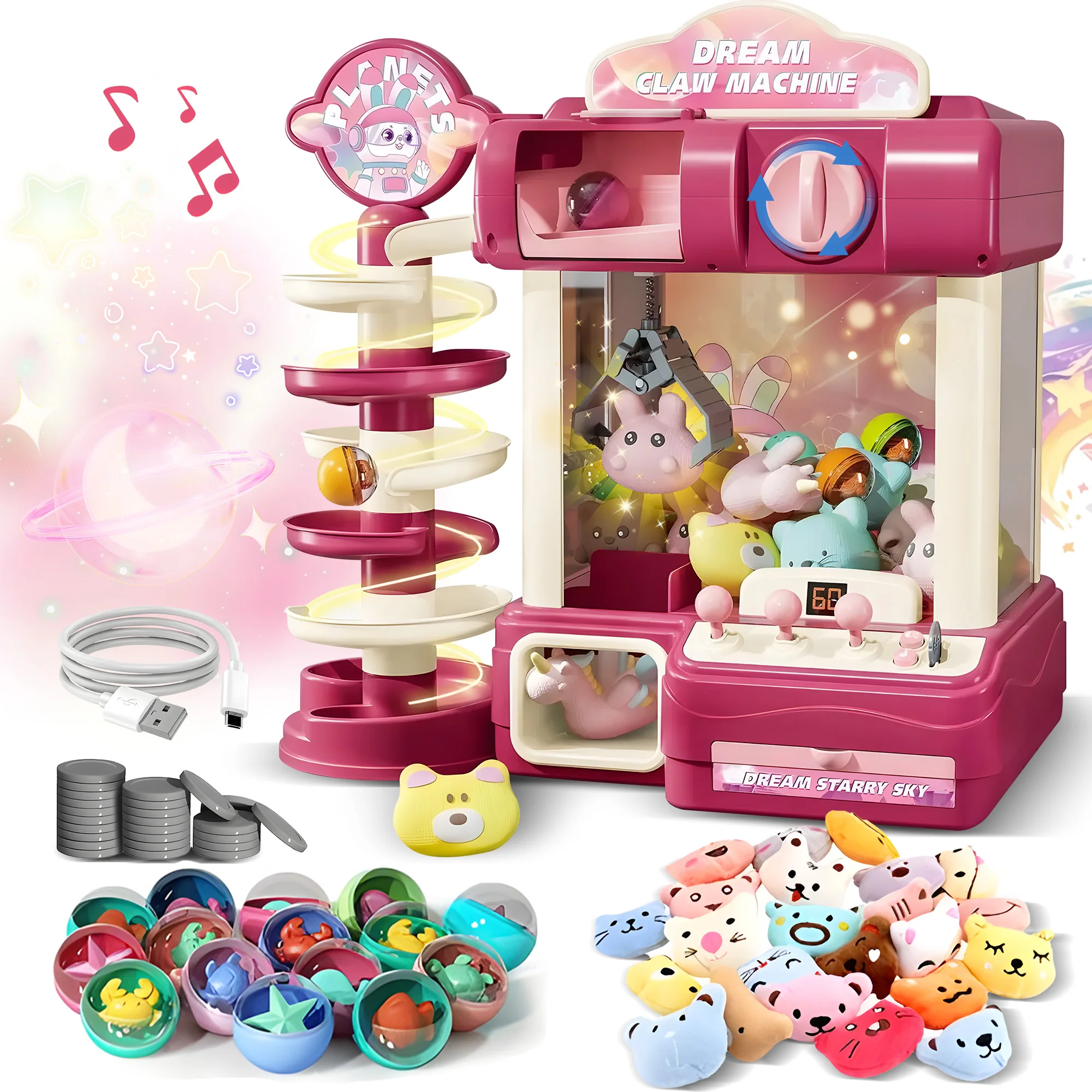 Large Claw Machine for Kids Pink Dream Vending Machine Toy with Capsule Slide Plush Toys Lights & Music Girls Claw Game Machine with USB and Coins Birthday Gift for 6 7 9 10 12 Years Old
Large Claw Machine for Kids Pink Dream Vending Machine Toy with Capsule Slide Plush Toys Lights & Music Girls Claw Game Machine with USB and Coins Birthday Gift for 6 7 9 10 12 Years Old