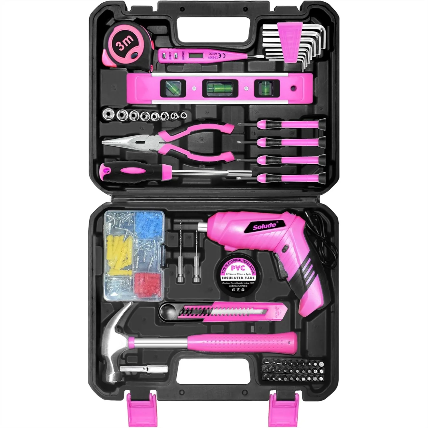 130 Piece Pink Home Tool Kit with Cordless Screwdriver for Women, Basic Household Set for New Home, Apartment & Dorm
130 Piece Pink Home Tool Kit with Cordless Screwdriver for Women, Basic Household Set for New Home, Apartment & Dorm