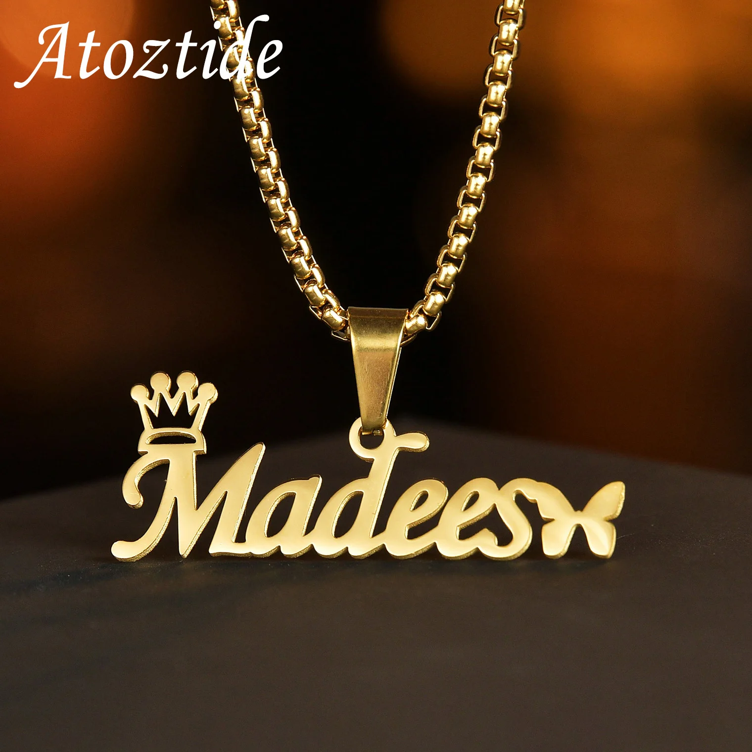 Atoztide Personalized Custom Name Necklaces for Women Stainless Steel Crown Butterfly Link Chain Pendant Birthday Jewelry Gift
Atoztide Personalized Custom Name Necklaces for Women Stainless Steel Crown Butterfly Link Chain Pendant Birthday Jewelry Gift