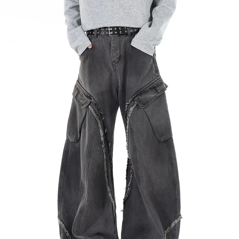 Retro American Design Faded Jeans Men's Loose Wide Leg Pants Heavy Du Knife Multiple kets Bell Bot Casual Jeans
Retro American Design Faded Jeans Men's Loose Wide Leg Pants Heavy Du Knife Multiple kets Bell Bot Casual Jeans