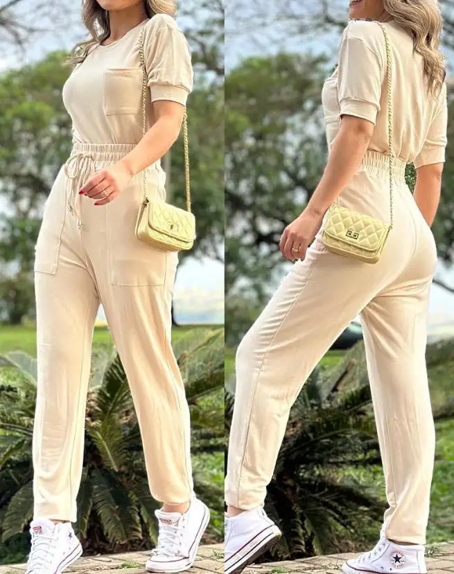 Pocket Design Short Sleeve Top and Drawstring Pants Set 2023 New Hot Selling Fashion Women's Round Neck
Pocket Design Short Sleeve Top and Drawstring Pants Set 2023 New Hot Selling Fashion Women's Round Neck
