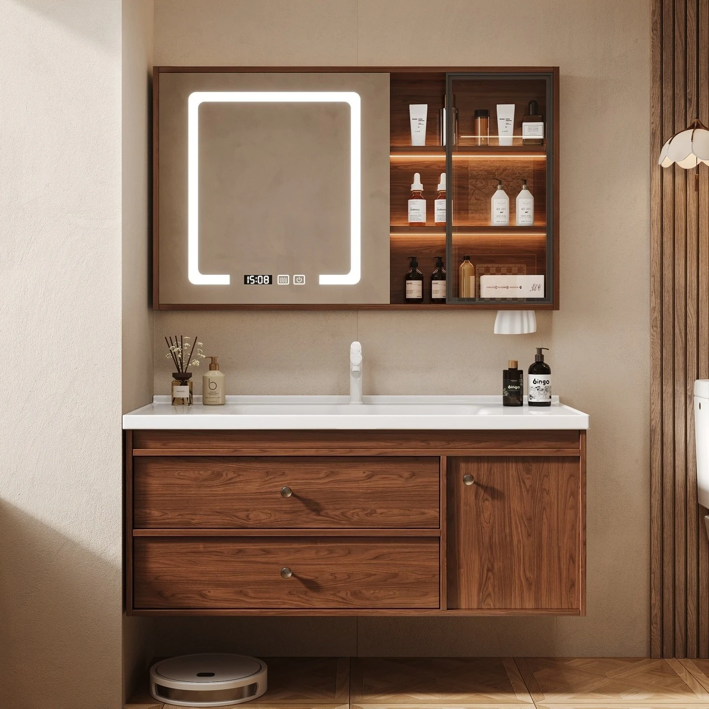 Bathroom ceramic integrated bathroom washbasin walnut washbasin cabinet combination
Bathroom ceramic integrated bathroom washbasin walnut washbasin cabinet combination