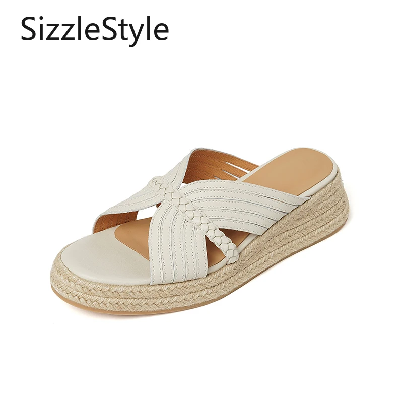 Women's Handmade Genuine Leather Open Toe Sandals 5cm Wedge Heel Thick Sole Sewn Woven Hollow Slip-On Silver Beige
Women's Handmade Genuine Leather Open Toe Sandals 5cm Wedge Heel Thick Sole Sewn Woven Hollow Slip-On Silver Beige