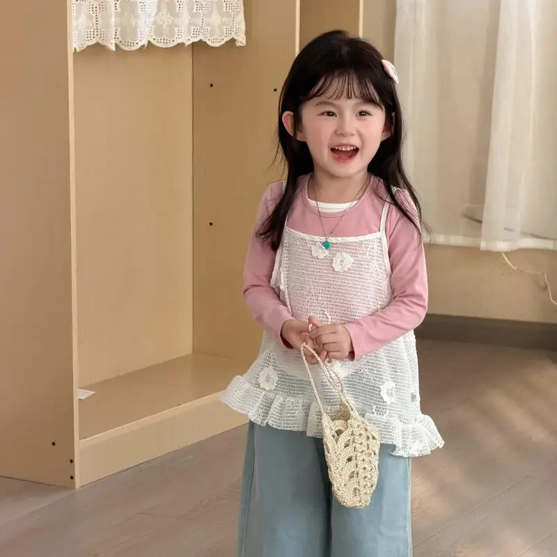 2026 Spring New Children Sleeveless Sling Tops Solid Baby Girls Cute Sweet Lace Flower Hollow Out Sling Vest Cotton Kids Clothes
2026 Spring New Children Sleeveless Sling Tops Solid Baby Girls Cute Sweet Lace Flower Hollow Out Sling Vest Cotton Kids Clothes