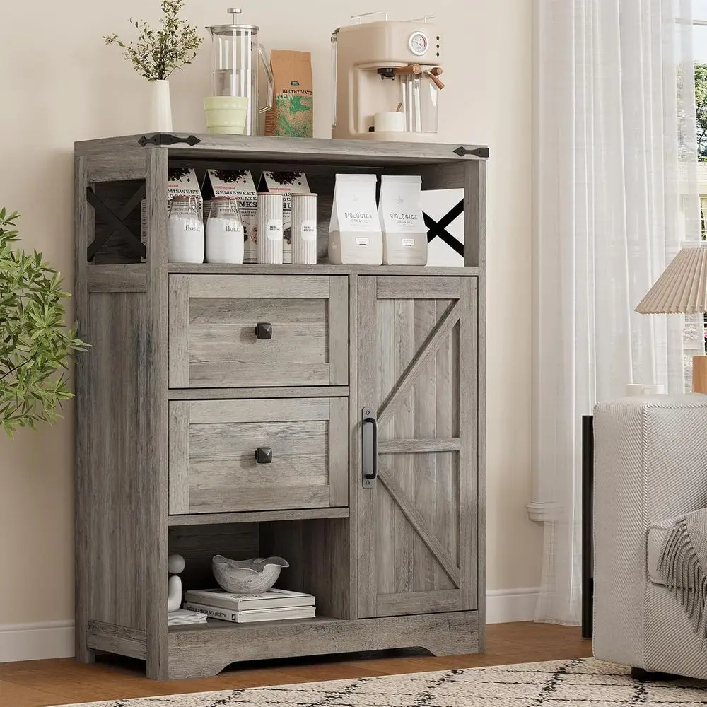 Grey Sideboard Cabinet with 2 Drawers, Open Shelf, Adjustable Storage for Kitchen, Living Room, Entryway
Grey Sideboard Cabinet with 2 Drawers, Open Shelf, Adjustable Storage for Kitchen, Living Room, Entryway