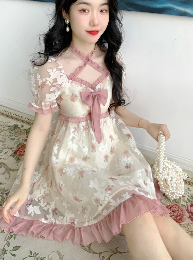 Floral Kawaii Lolita Party Mini Dress Women Print Korean Style Sweet Cute Fairy Dress Japanese Casual Elegant Dress Summer 2022
Floral Kawaii Lolita Party Mini Dress Women Print Korean Style Sweet Cute Fairy Dress Japanese Casual Elegant Dress Summer 2022