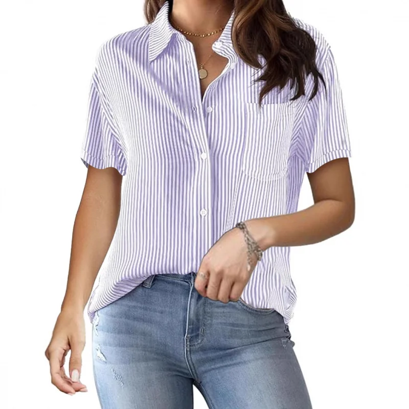 20252025 Casual Fashion Short Sleeve Shirt Women New Spring Summer New Printed Striped Cardigan Top
20252025 Casual Fashion Short Sleeve Shirt Women New Spring Summer New Printed Striped Cardigan Top