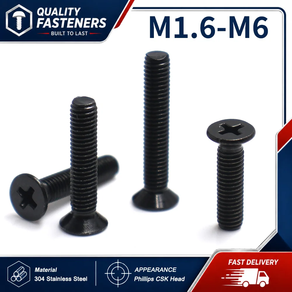 10-50pcs Black 304 Stainless steel Mini Small M1.6 M2 M2.5 M3 M3.5 M4 M5 M6 Cross Phillips Flat Countersunk Head Screw Bolt
10-50pcs Black 304 Stainless steel Mini Small M1.6 M2 M2.5 M3 M3.5 M4 M5 M6 Cross Phillips Flat Countersunk Head Screw Bolt