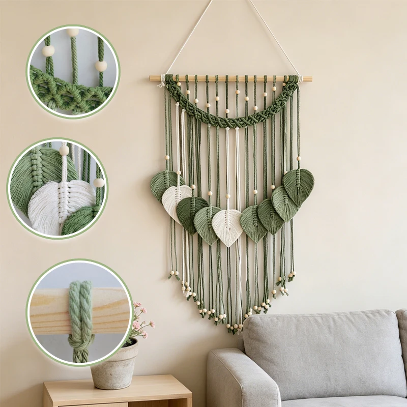 1PC Handmade Cotton Rope Macrame Wall Tapestry Leaf Shape Woven Wall Hanging Ideal for Apartment Cottagecore Rustic Home Decor
1PC Handmade Cotton Rope Macrame Wall Tapestry Leaf Shape Woven Wall Hanging Ideal for Apartment Cottagecore Rustic Home Decor