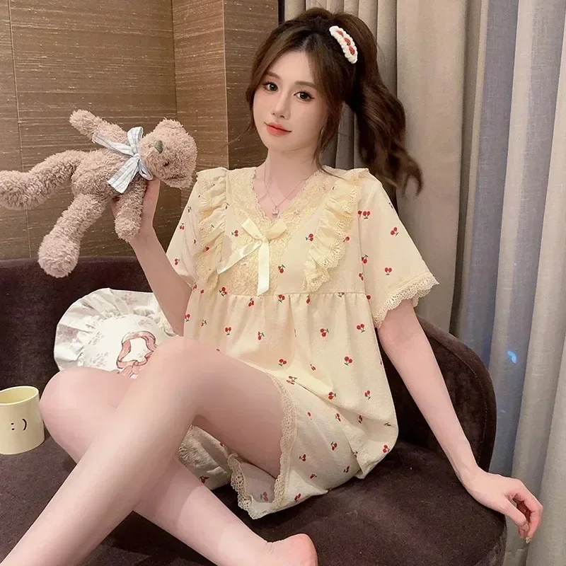 Plus Size Summer Short Sleeve 2 Pices Set Sleepwear Sweet Student Princess Sle Pajamas Boow Plaid Cartoon Cute Print Homewear
Plus Size Summer Short Sleeve 2 Pices Set Sleepwear Sweet Student Princess Sle Pajamas Boow Plaid Cartoon Cute Print Homewear