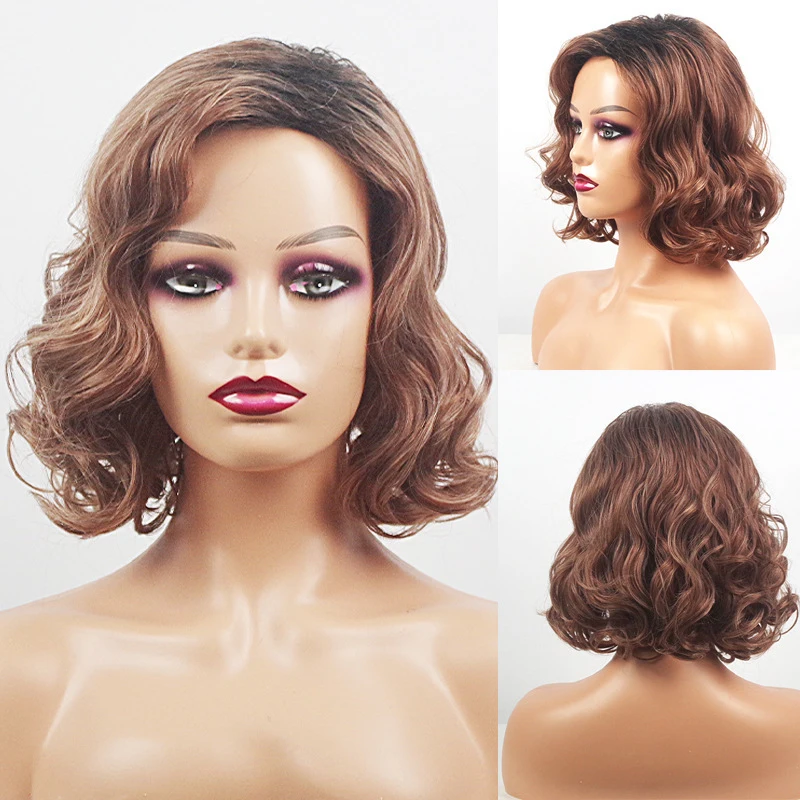 New wig, European and American women's fashion synthetic hairpiece, brown side-parted short curly hair, direct sale
New wig, European and American women's fashion synthetic hairpiece, brown side-parted short curly hair, direct sale