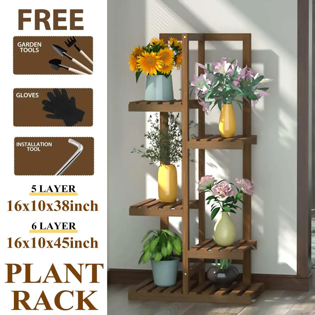 5/6Layers Wood Flower Stand Pots Tray Plant Shelves Planter Display Rack Storage Holder Shelf Home Balcony Garden Decoration
5/6Layers Wood Flower Stand Pots Tray Plant Shelves Planter Display Rack Storage Holder Shelf Home Balcony Garden Decoration