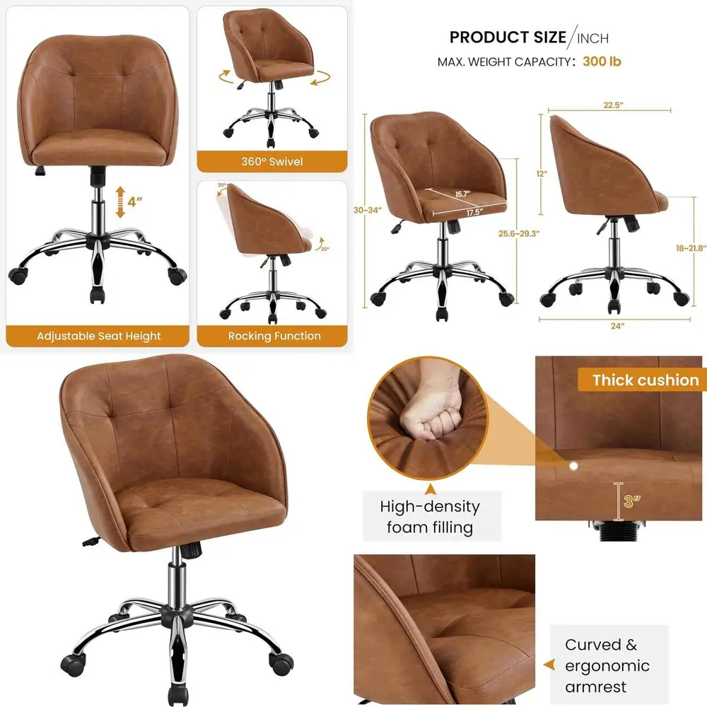 Ретро-кресло из коричневой кожи с поворотным механизмом и поддержкой для спины для домашнего офиса и туалетных столиков
Ретро-кресло из коричневой кожи с поворотным механизмом и поддержкой для спины для домашнего офиса и туалетных столиков