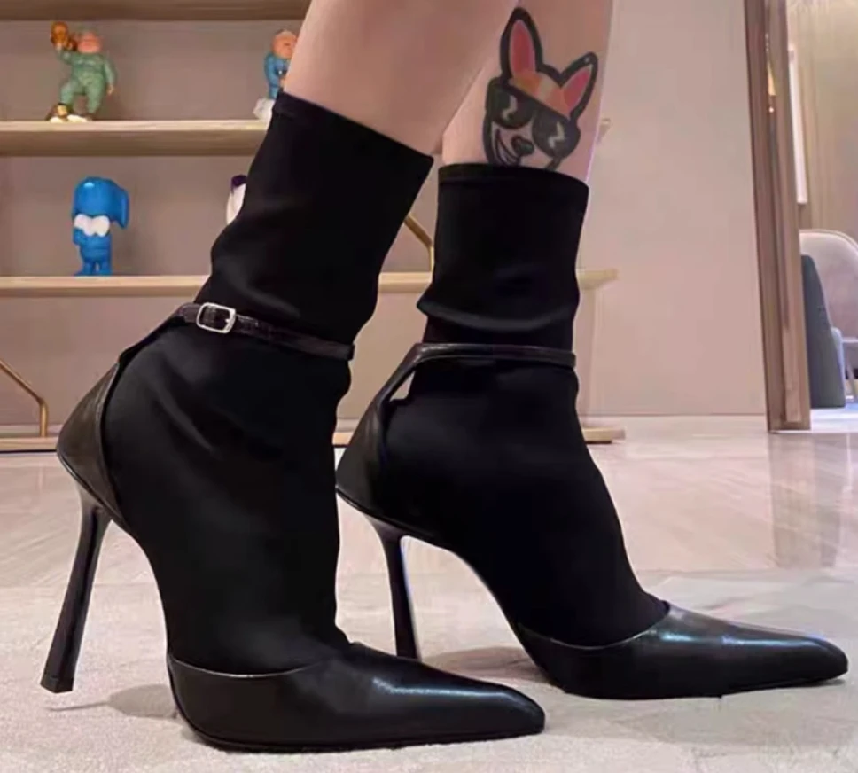 High Heels Belt Buckle Women's Sock Boots 2024 New Spring Autumn Sexy Pointy Toe Shoes Designer Mesh Elastic Slim Ankle Boots
High Heels Belt Buckle Women's Sock Boots 2024 New Spring Autumn Sexy Pointy Toe Shoes Designer Mesh Elastic Slim Ankle Boots