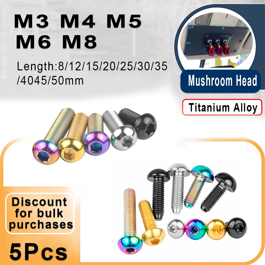 5PCS Titanium Bolts M3 M4 M5 M6 M8 Round Head Inner Hexagon Screw for Bicycle Bottle Cage
5PCS Titanium Bolts M3 M4 M5 M6 M8 Round Head Inner Hexagon Screw for Bicycle Bottle Cage