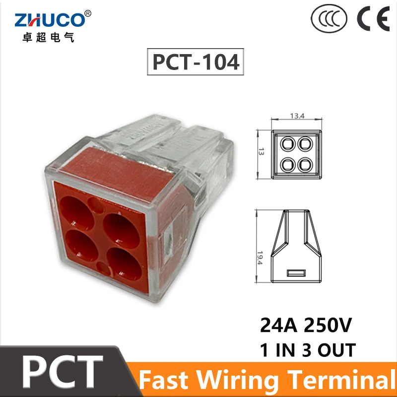 20pcs PCT-104 1 In 3 Out Branch Line Connector Wire Connection Copper Parallel Terminal Fast Wiring Terminal 250V 4KV 0.5-4MM2
20pcs PCT-104 1 In 3 Out Branch Line Connector Wire Connection Copper Parallel Terminal Fast Wiring Terminal 250V 4KV 0.5-4MM2