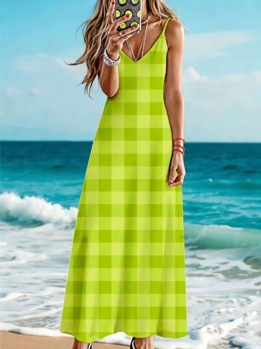 Women Sleeveless Maxi Dress Lime Green Checkered Beach Vacation Summer Outfit
Women Sleeveless Maxi Dress Lime Green Checkered Beach Vacation Summer Outfit