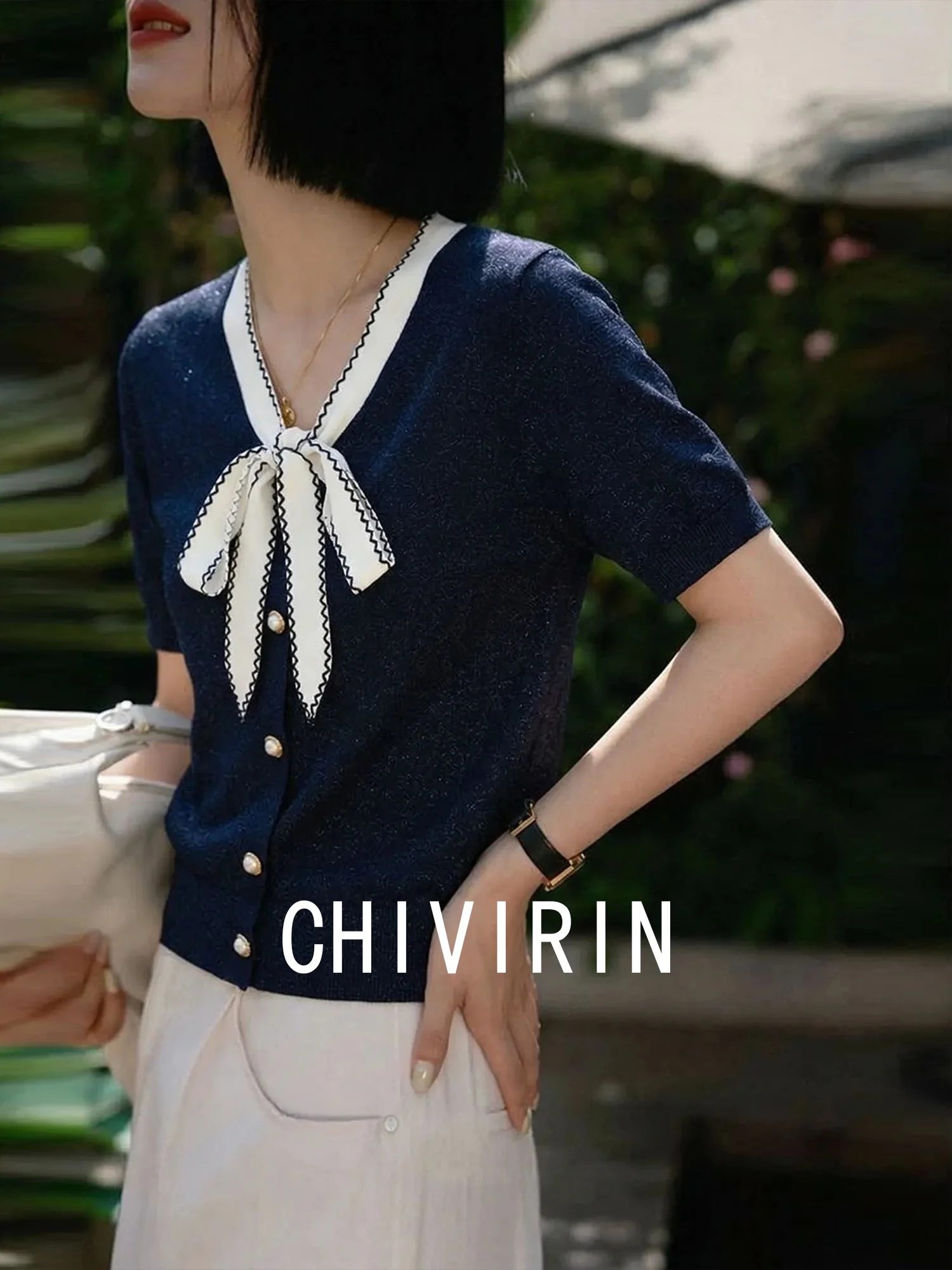 Chivirin Knot V-Neck Short Sleeve Knitted T-Shirt Women's Fashion Slim Fit Summer Top Versatile Casual Wear
Chivirin Knot V-Neck Short Sleeve Knitted T-Shirt Women's Fashion Slim Fit Summer Top Versatile Casual Wear