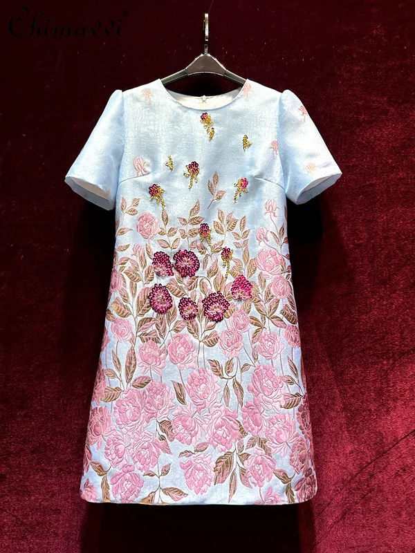 Fashion High-end Gold Thread Jacquard Short-sleeved Loose-waisted Dress for Womens Summer New Luxury Round Neck Slim Short Dress
Fashion High-end Gold Thread Jacquard Short-sleeved Loose-waisted Dress for Womens Summer New Luxury Round Neck Slim Short Dress