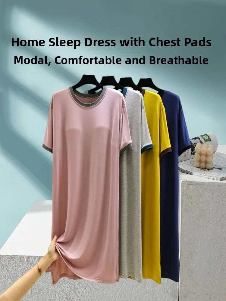 Wireless Sleep Dress Women's Summer Modal with Chest Pad Short Sleeve Loose Nightgown Dress Can Be Worn outside Home Clothes
Wireless Sleep Dress Women's Summer Modal with Chest Pad Short Sleeve Loose Nightgown Dress Can Be Worn outside Home Clothes
