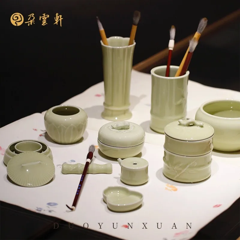 Creative Chinese Scholar's Set, Ceramic Brush Washer with Water Dropper & Brush Rest, Complete Calligraphy Kit, Desk Ornament
Creative Chinese Scholar's Set, Ceramic Brush Washer with Water Dropper & Brush Rest, Complete Calligraphy Kit, Desk Ornament