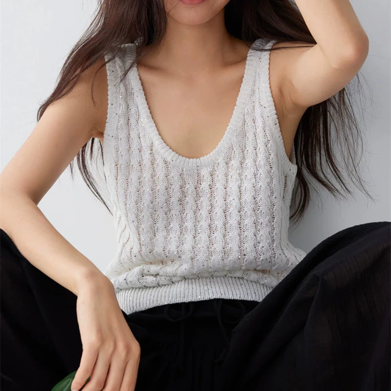 y2K High-QualitySummerNew Women's U-NeckCable Knit Sequined Vest Fashionable Casual Linen Blend CrochetHollow-Out Sleeveless Top
y2K High-QualitySummerNew Women's U-NeckCable Knit Sequined Vest Fashionable Casual Linen Blend CrochetHollow-Out Sleeveless Top