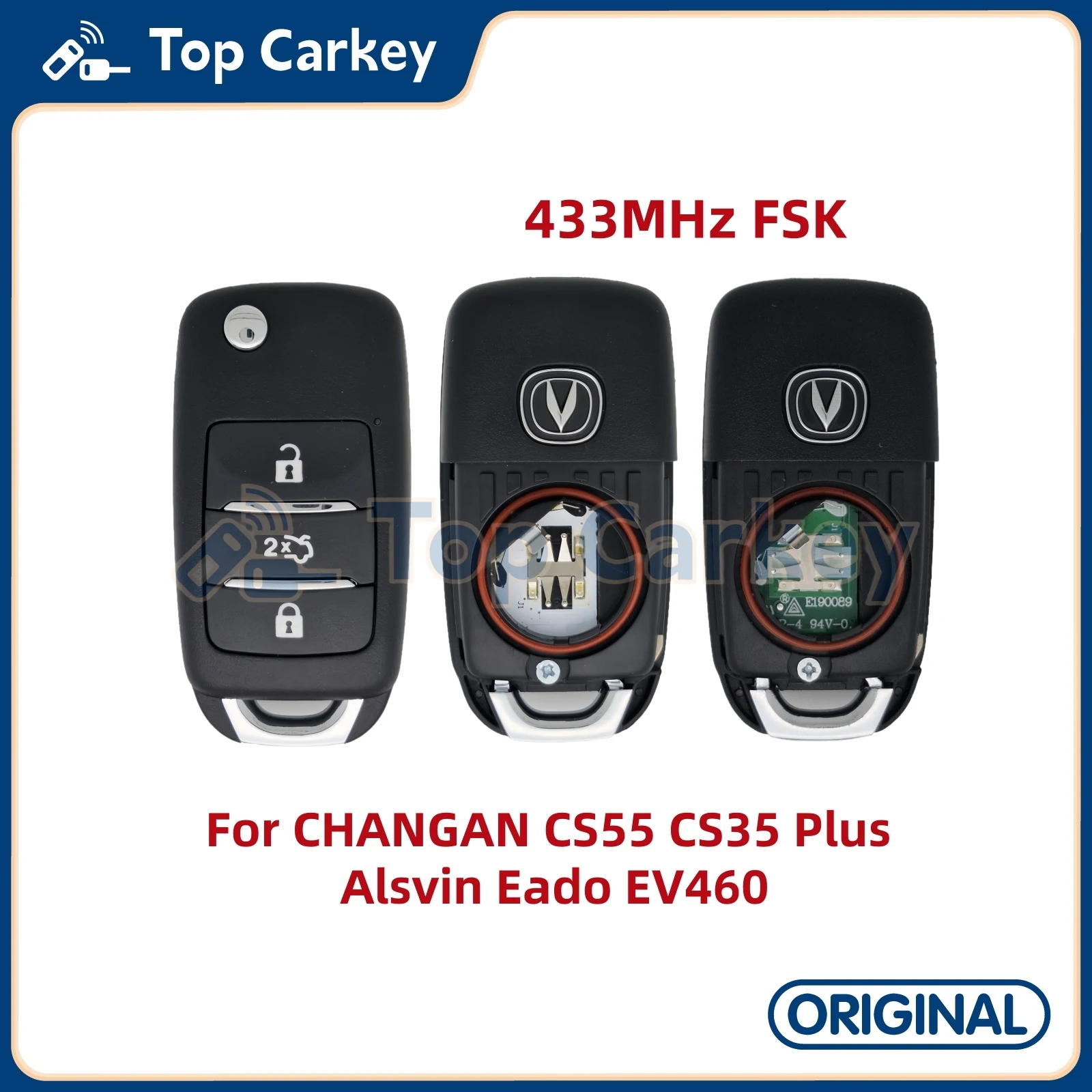 TopCarkey Original OEM Remote Key Fob 3-Butters 433MHz FSK for CHANGAN CS55 CS35 Plus Alsvin Eado EV460
TopCarkey Original OEM Remote Key Fob 3-Butters 433MHz FSK for CHANGAN CS55 CS35 Plus Alsvin Eado EV460