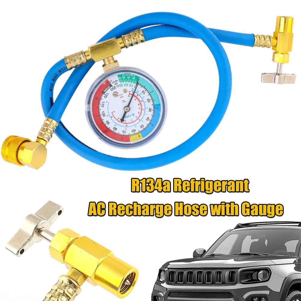 R134a AC Charge Hose with Gauge with 1/2in Can Tap Valve & Low Side Quick Coupler 250PSI for Car Air Conditioning Refrigerants
R134a AC Charge Hose with Gauge with 1/2in Can Tap Valve & Low Side Quick Coupler 250PSI for Car Air Conditioning Refrigerants