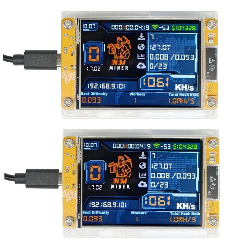 Stylish-Nerd Miner Upgraded Harshrate 2PCS 1060KH/S Nmminer Bitcoin Crypto Solo Lottery Mining 2.8 Inch Smart Display Nerdminer
Stylish-Nerd Miner Upgraded Harshrate 2PCS 1060KH/S Nmminer Bitcoin Crypto Solo Lottery Mining 2.8 Inch Smart Display Nerdminer