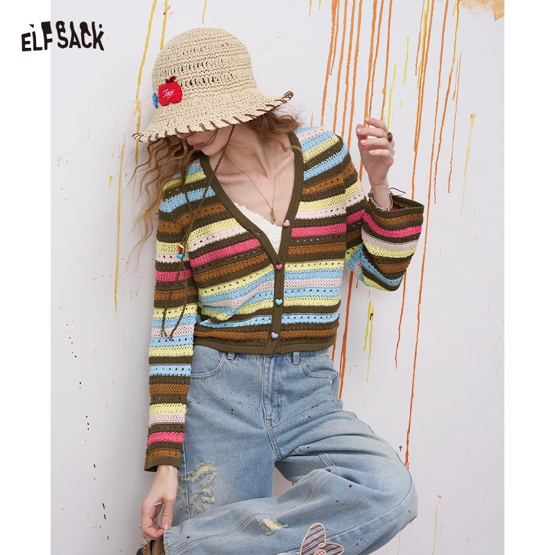 Вязаный свитер ELFSACK в радужную полоску с цветным омбре, пуловер с длинными рукавами в стиле ретро, милый повседневный топ для женщин
Вязаный свитер ELFSACK в радужную полоску с цветным омбре, пуловер с длинными рукавами в стиле ретро, милый повседневный топ для женщин