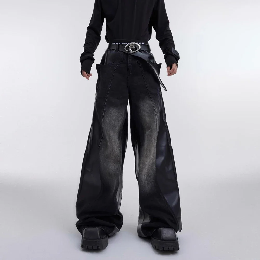 Men Jeans Pu Leather Stitching Contrast Color Casual Pants Streetwear Fashion Youth Campus Wide Leg Pant Men'S Clothing New
Men Jeans Pu Leather Stitching Contrast Color Casual Pants Streetwear Fashion Youth Campus Wide Leg Pant Men'S Clothing New