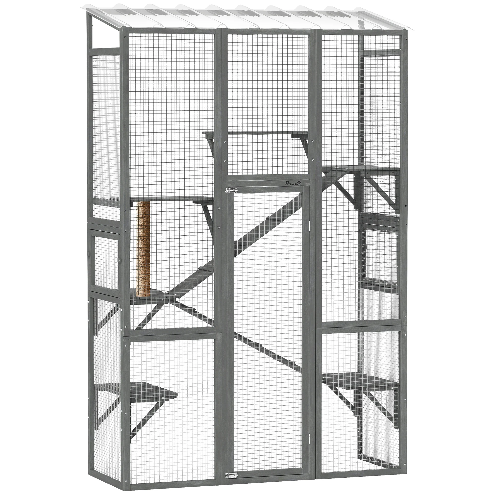 Outdoor Catio Cat Enclosure, Large Wooden Cat House with 6 Jumping Platforms, Scratching Post, 2 Ramps, for 2-3 Kittens
Outdoor Catio Cat Enclosure, Large Wooden Cat House with 6 Jumping Platforms, Scratching Post, 2 Ramps, for 2-3 Kittens